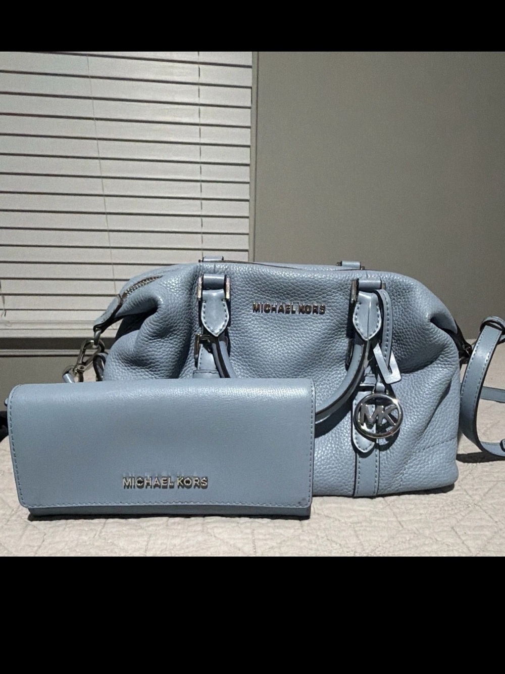 Michael Kors Pale Blue Leather Satchel with Matching Wallet